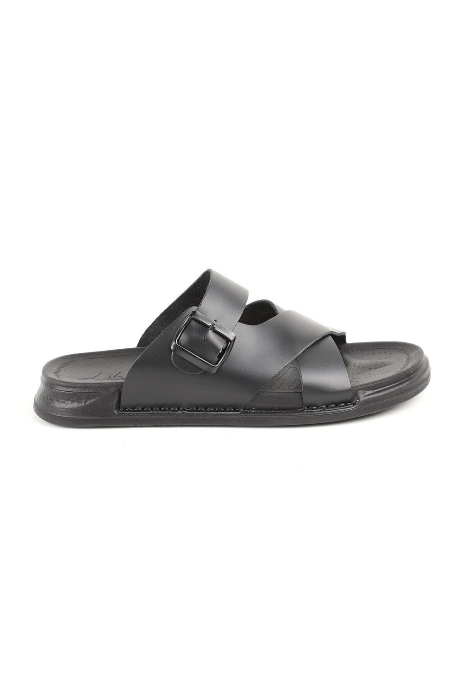 L014.253 Genuine Antique Leather Adjustable Buckle Cross-Strapped Anatomical Eva Sole Men's Slippers - MALLTURK