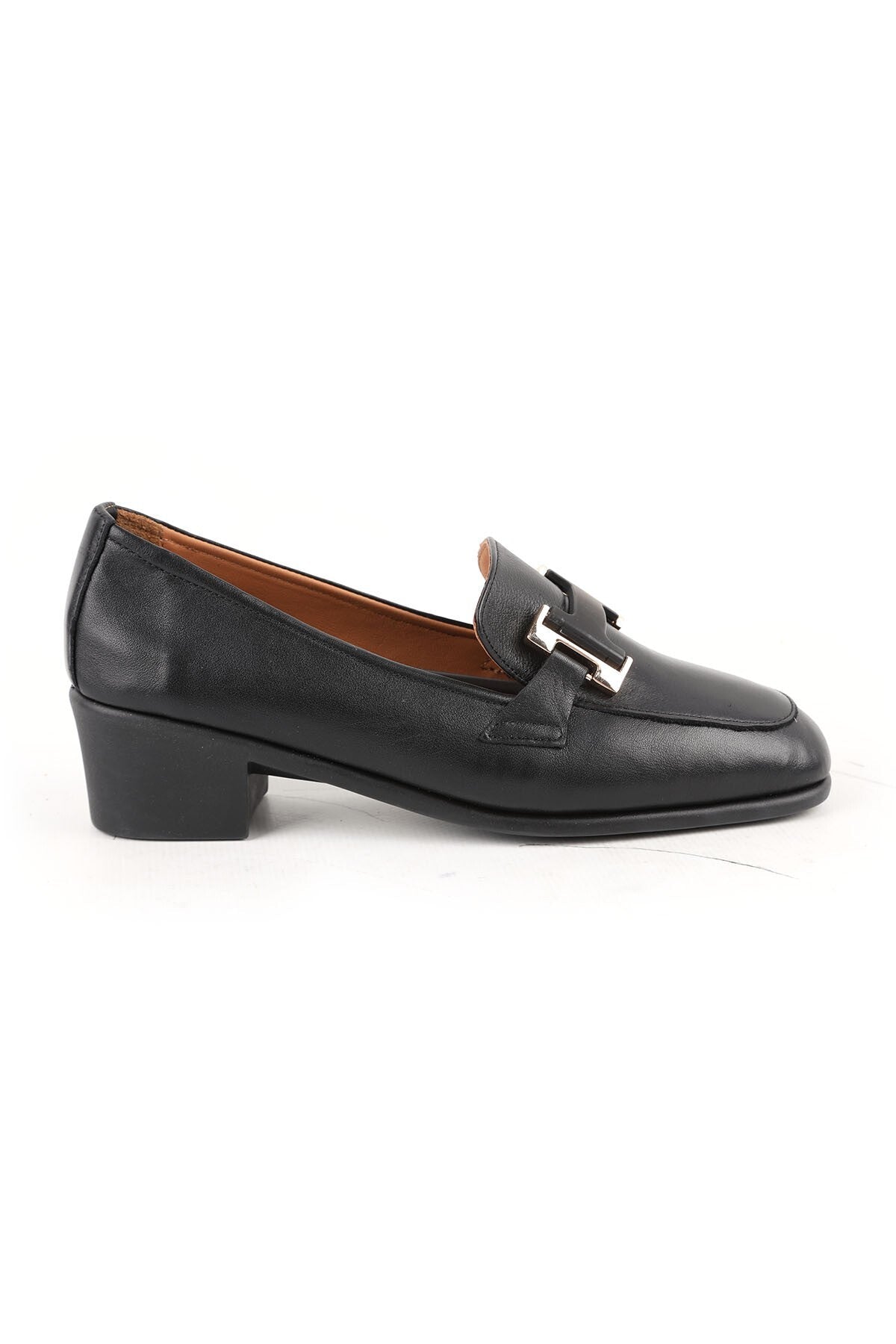 L031.26143249 Women's Genuine Leather Metal H Buckle Thick Heeled Classic Loafer Shoes - MALLTURK