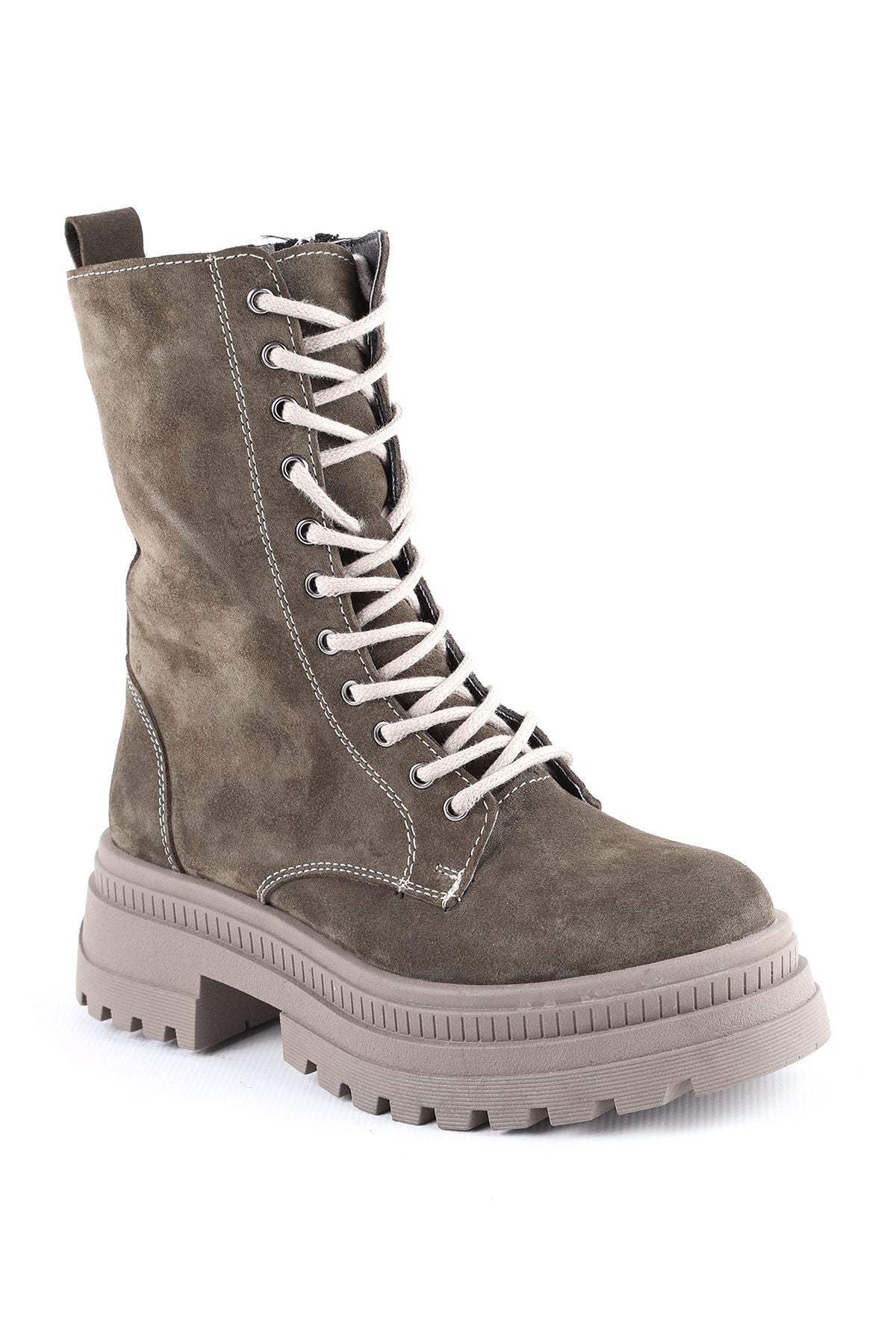 L04.381 Suede Leather Women's Boots Green - MALLTURK