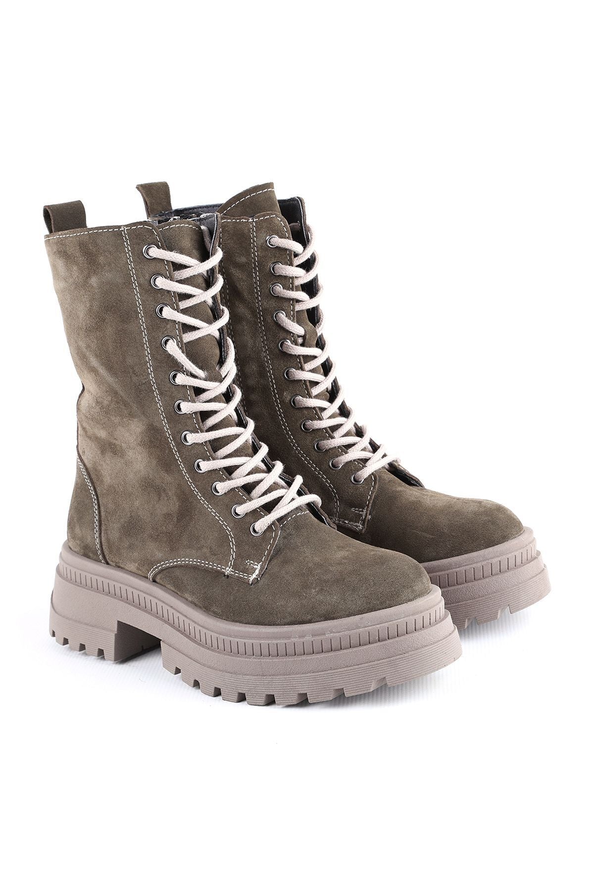 L04.381 Suede Leather Women's Boots Green - MALLTURK