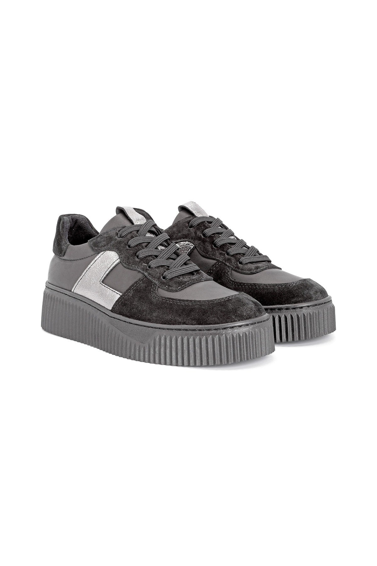 L04.465 Suede Leather Women's Sneakers Black - MALLTURK