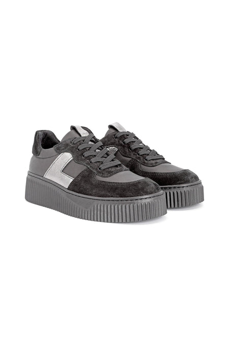 L04.465 Suede Leather Women's Sneakers Black - MALLTURK