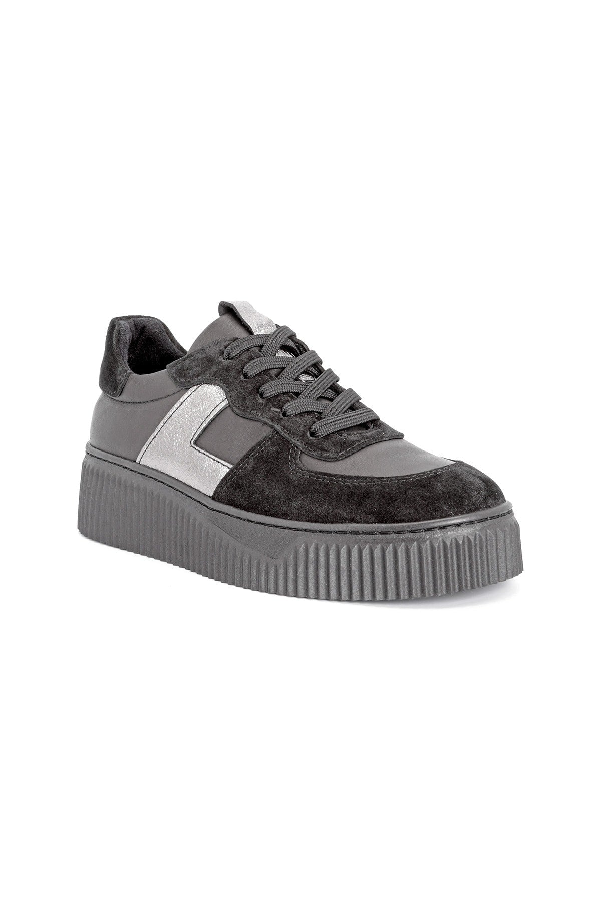 L04.465 Suede Leather Women's Sneakers Black - MALLTURK