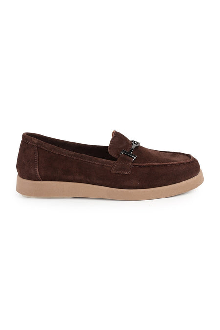 L04.711 Genuine Suede Metal Buckle Light Thermo Sole Women's Comfort Loafer - MALLTURK