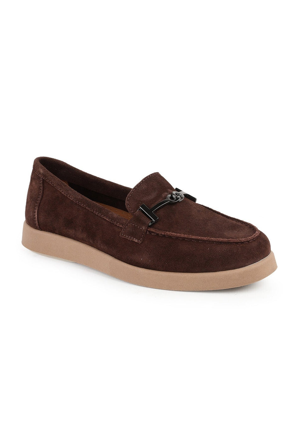 L04.711 Genuine Suede Metal Buckle Light Thermo Sole Women's Comfort Loafer - MALLTURK