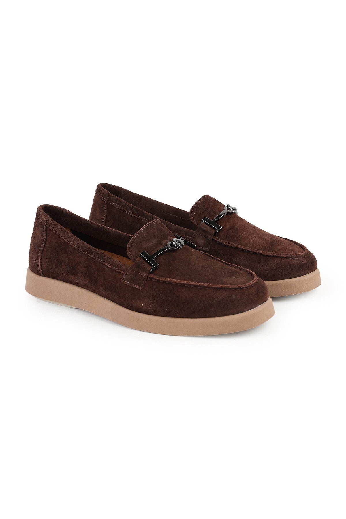 L04.711 Genuine Suede Metal Buckle Light Thermo Sole Women's Comfort Loafer - MALLTURK