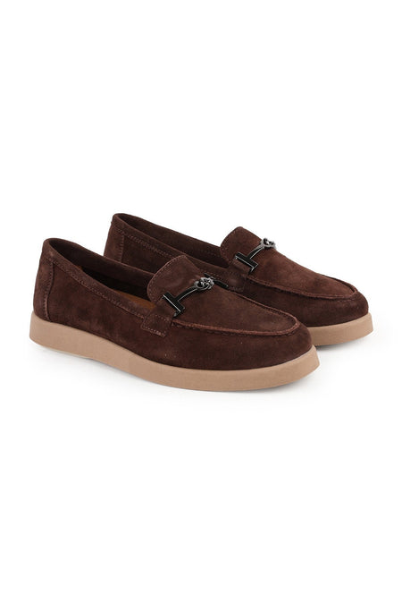 L04.711 Genuine Suede Metal Buckle Light Thermo Sole Women's Comfort Loafer - MALLTURK