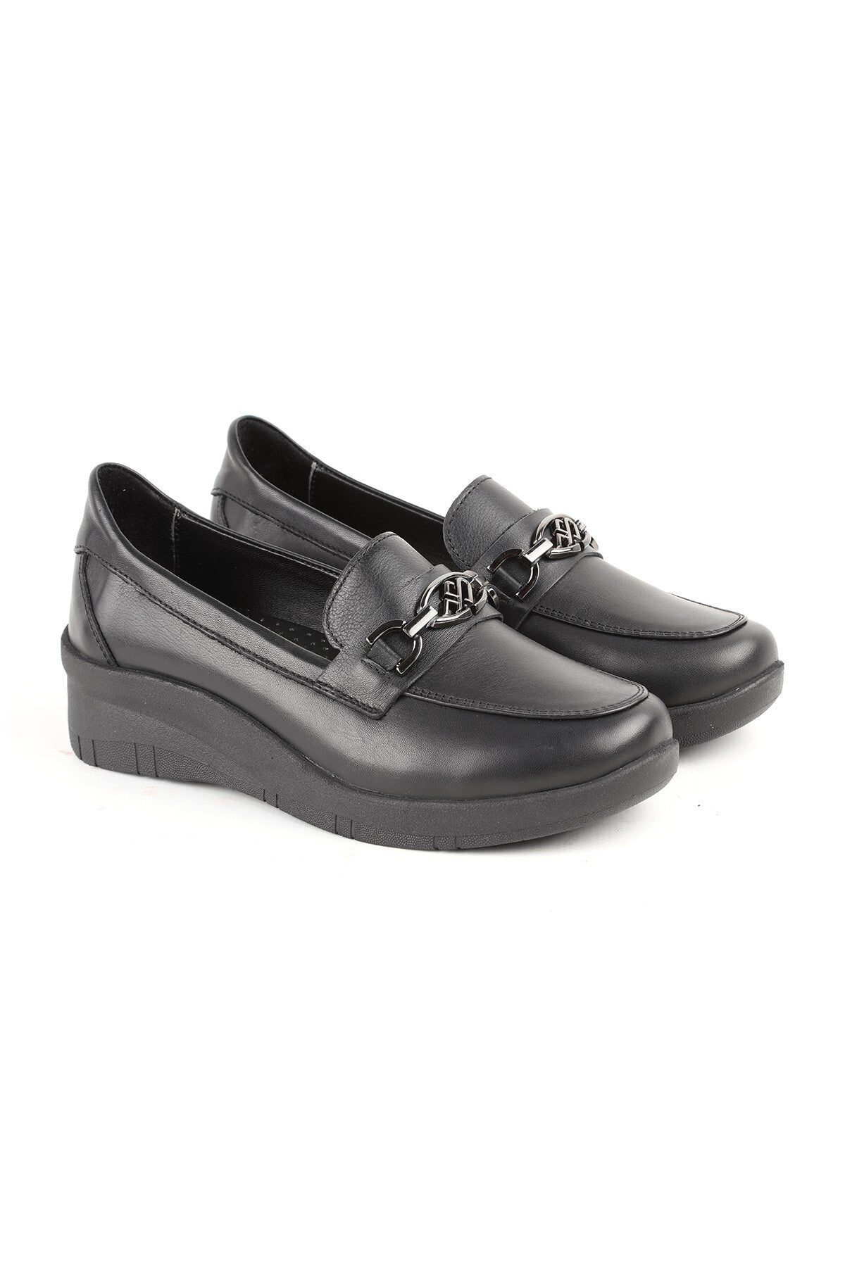 L04.722-T Genuine Nubuck Leather Chain Accessory Wedge Heel Thermo Sole Women's Comfort Loafer - MALLTURK