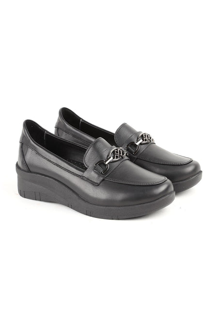 L04.722-T Genuine Nubuck Leather Chain Accessory Wedge Heel Thermo Sole Women's Comfort Loafer - MALLTURK