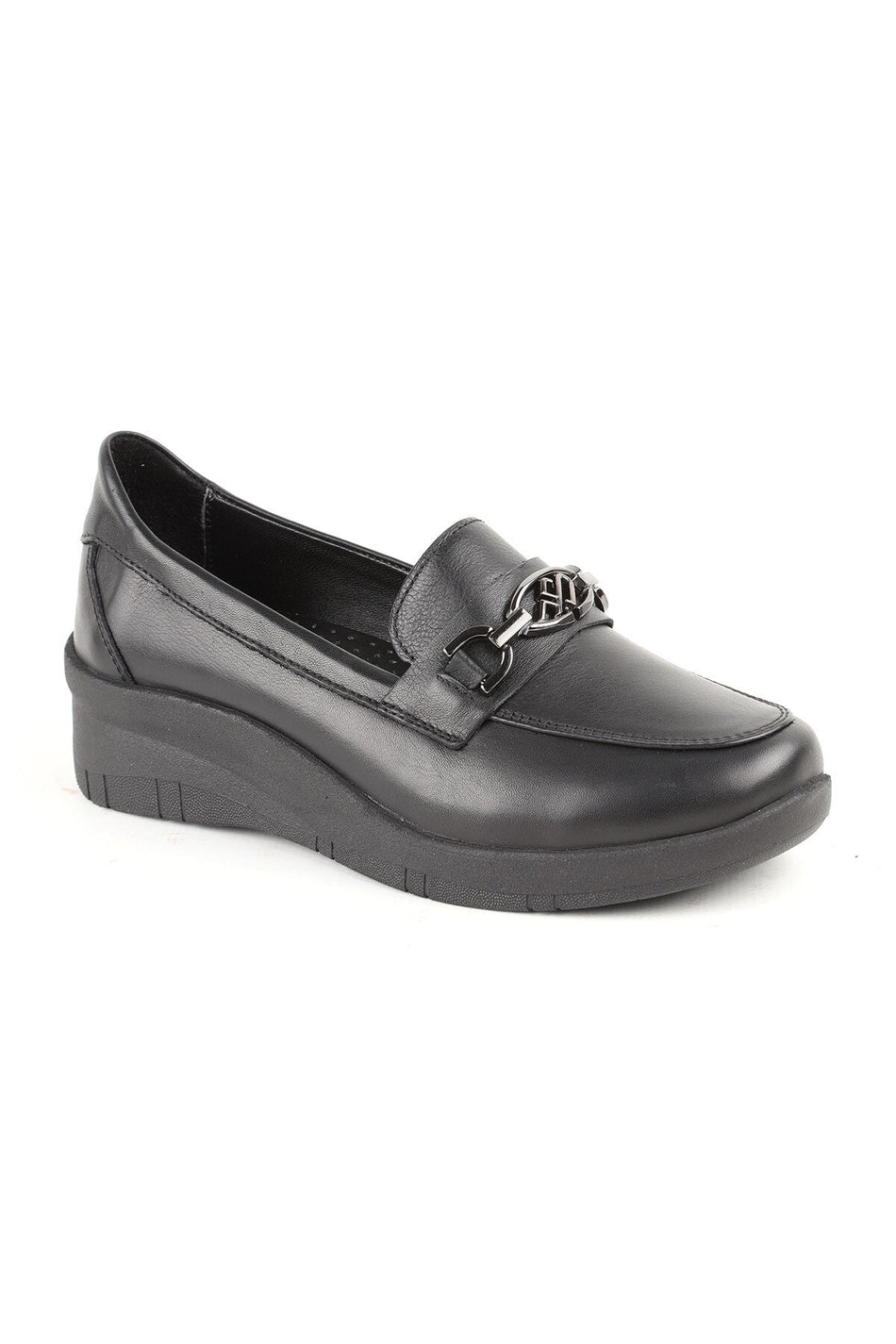 L04.722-T Genuine Nubuck Leather Chain Accessory Wedge Heel Thermo Sole Women's Comfort Loafer - MALLTURK