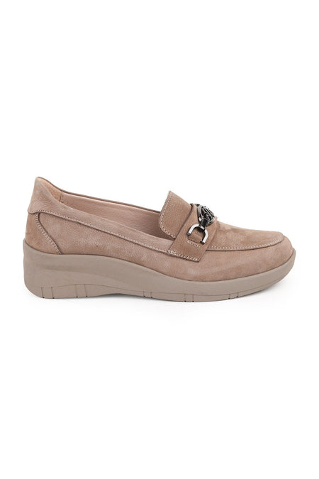 L04.722-T Genuine Nubuck Leather Chain Accessory Wedge Heel Thermo Sole Women's Comfort Loafer - MALLTURK
