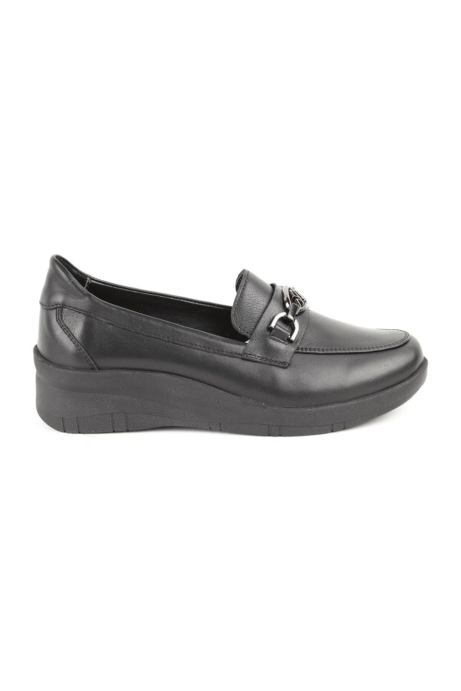 L04.722-T Genuine Nubuck Leather Chain Accessory Wedge Heel Thermo Sole Women's Comfort Loafer - MALLTURK
