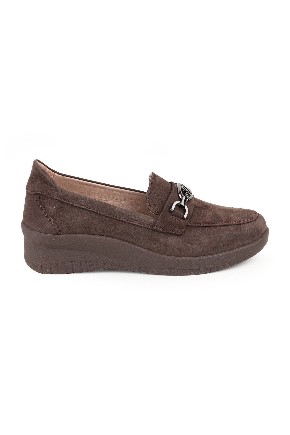 L04.722-T Genuine Nubuck Leather Chain Accessory Wedge Heel Thermo Sole Women's Comfort Loafer - MALLTURK