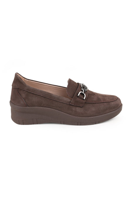L04.722-T Genuine Nubuck Leather Chain Accessory Wedge Heel Thermo Sole Women's Comfort Loafer - MALLTURK