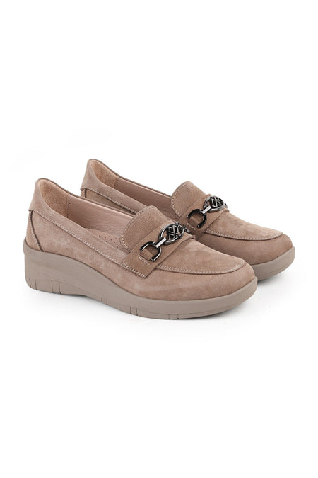 L04.722-T Genuine Nubuck Leather Chain Accessory Wedge Heel Thermo Sole Women's Comfort Loafer - MALLTURK