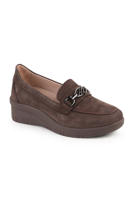 L04.722-T Genuine Nubuck Leather Chain Accessory Wedge Heel Thermo Sole Women's Comfort Loafer - MALLTURK