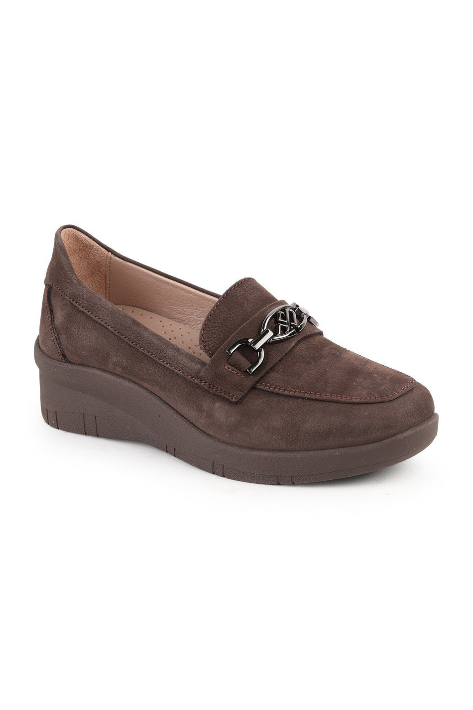 L04.722-T Genuine Nubuck Leather Chain Accessory Wedge Heel Thermo Sole Women's Comfort Loafer - MALLTURK