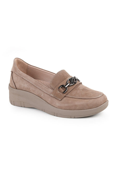 L04.722-T Genuine Nubuck Leather Chain Accessory Wedge Heel Thermo Sole Women's Comfort Loafer - MALLTURK