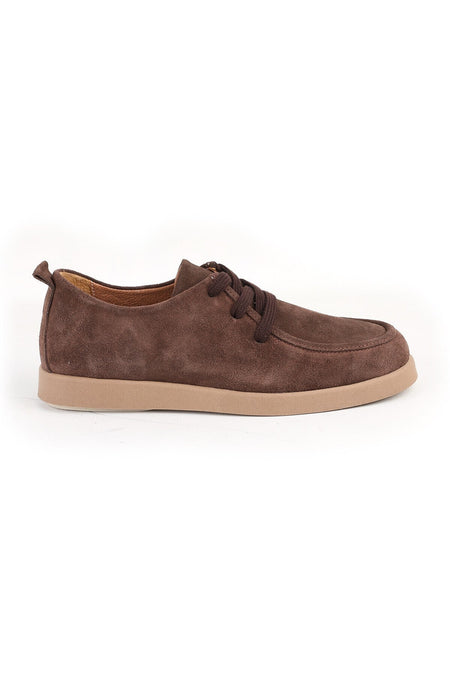 L04.805 Genuine Suede Leather Lace-Up Light Thermo Sole Women's Comfort Loafers - MALLTURK