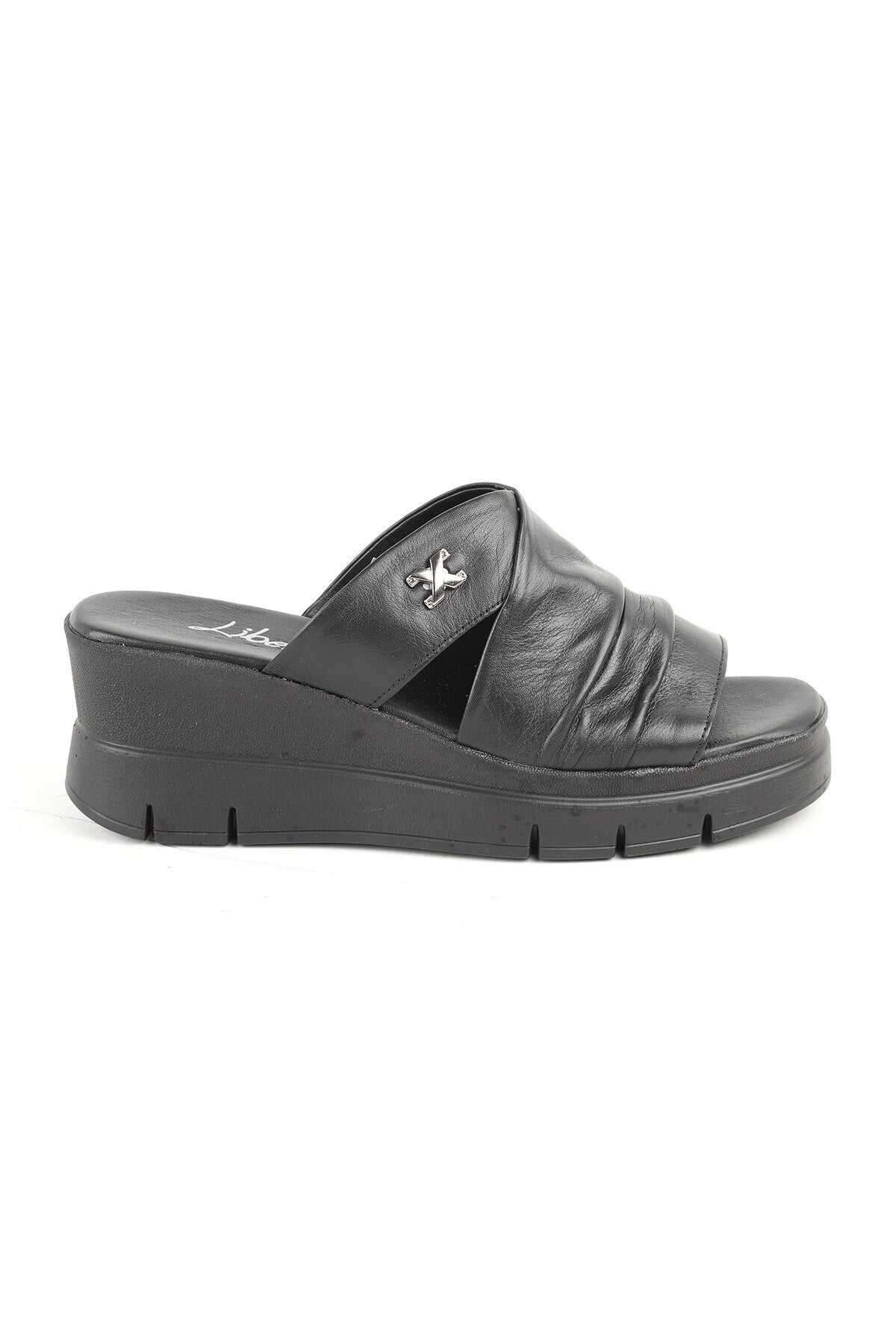 L060.284 Genuine Leather Comfortable Women's Slippers with Padded Heels - MALLTURK