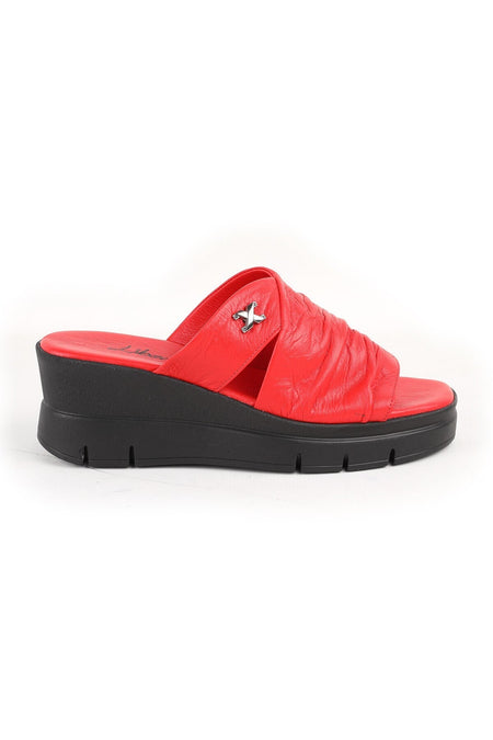 L060.284 Genuine Leather Comfortable Women's Slippers with Padded Heels - MALLTURK