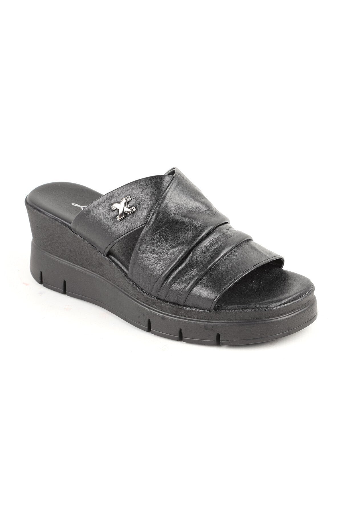 L060.284 Genuine Leather Comfortable Women's Slippers with Padded Heels - MALLTURK