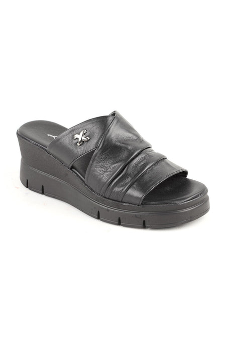 L060.284 Genuine Leather Comfortable Women's Slippers with Padded Heels - MALLTURK