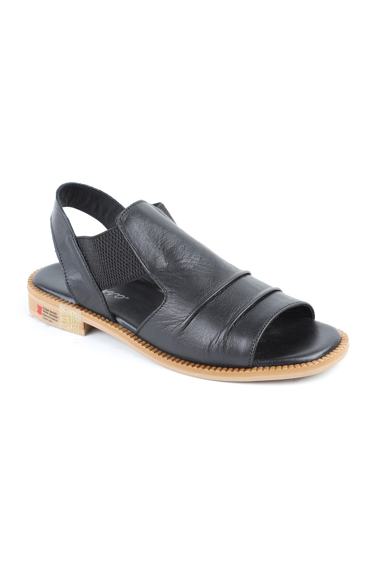 L060.445 Black Genuine Leather Thermo Sole Comfortable Women's Sandals - MALLTURK