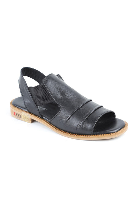 L060.445 Black Genuine Leather Thermo Sole Comfortable Women's Sandals - MALLTURK