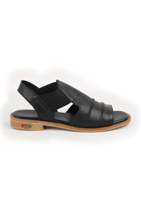 L060.445 Black Genuine Leather Thermo Sole Comfortable Women's Sandals - MALLTURK