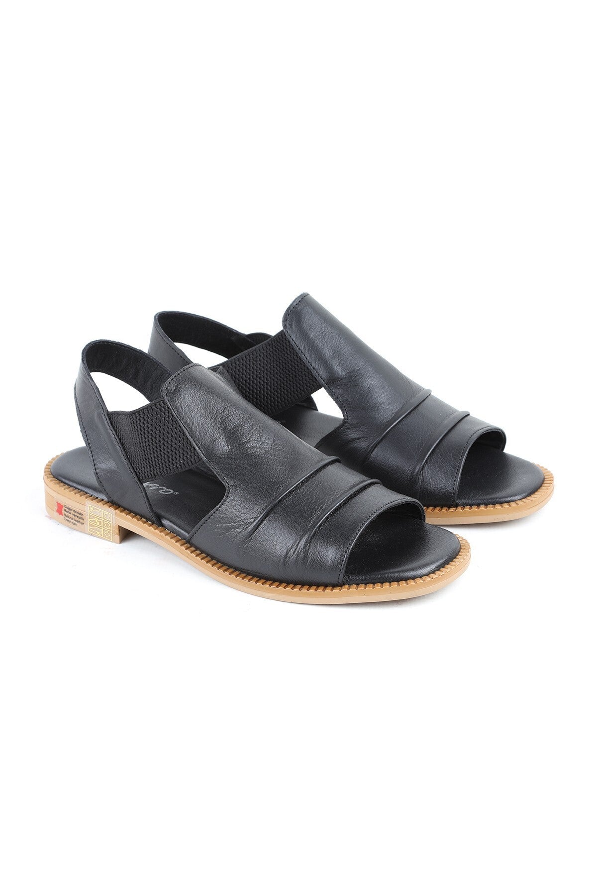 L060.445 Black Genuine Leather Thermo Sole Comfortable Women's Sandals - MALLTURK