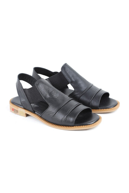L060.445 Black Genuine Leather Thermo Sole Comfortable Women's Sandals - MALLTURK