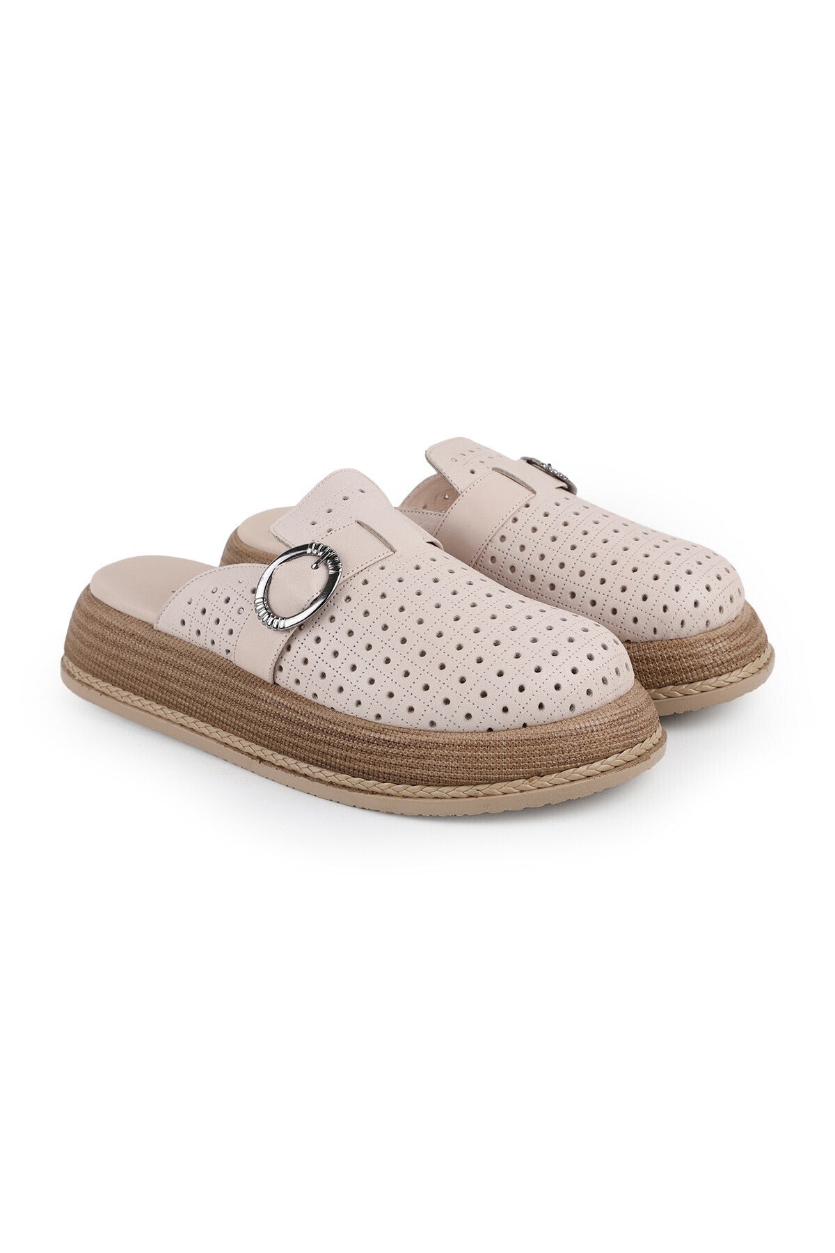L060.650 Genuine Leather Buckle Poly Sole Comfortable Women's Sabo Slippers - MALLTURK