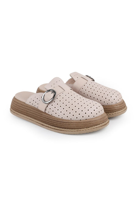 L060.650 Genuine Leather Buckle Poly Sole Comfortable Women's Sabo Slippers - MALLTURK