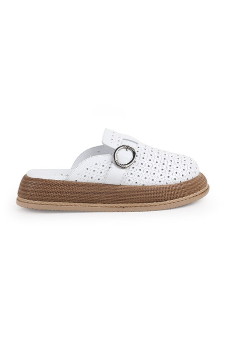 L060.650 Genuine Leather Buckle Poly Sole Comfortable Women's Sabo Slippers - MALLTURK