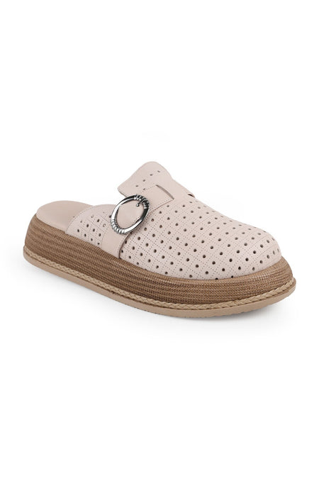 L060.650 Genuine Leather Buckle Poly Sole Comfortable Women's Sabo Slippers - MALLTURK