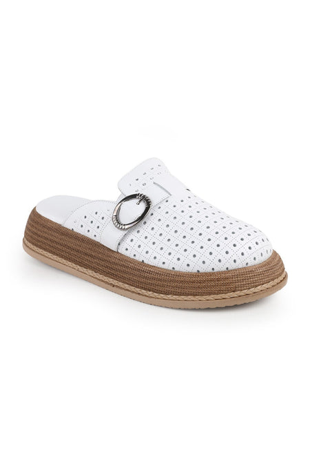 L060.650 Genuine Leather Buckle Poly Sole Comfortable Women's Sabo Slippers - MALLTURK