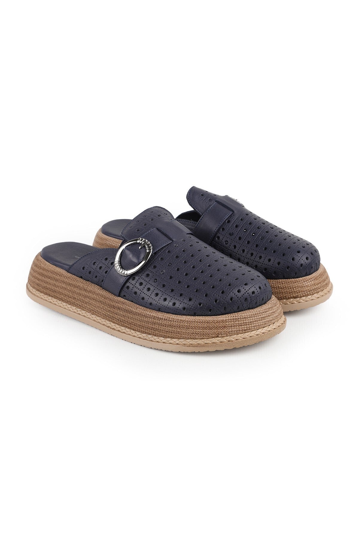 L060.650 Genuine Leather Buckle Poly Sole Comfortable Women's Sabo Slippers - MALLTURK