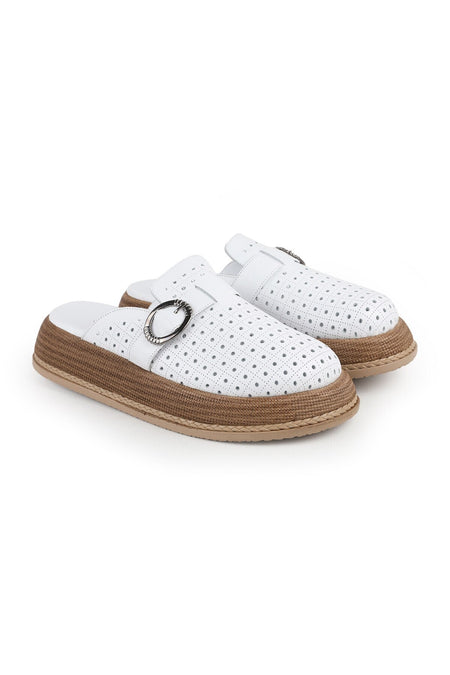 L060.650 Genuine Leather Buckle Poly Sole Comfortable Women's Sabo Slippers - MALLTURK