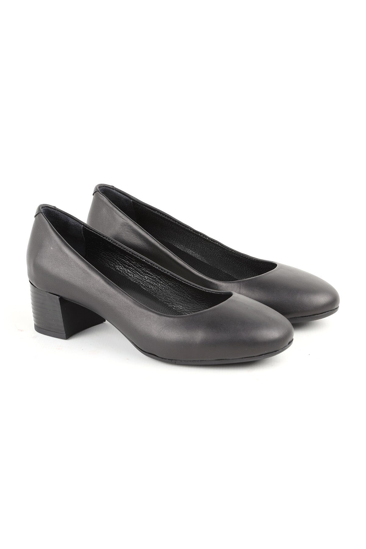 L061.535 Genuine Soft Napa Leather Flexible Round Toe Thick Heeled Women's Classic Shoes - MALLTURK