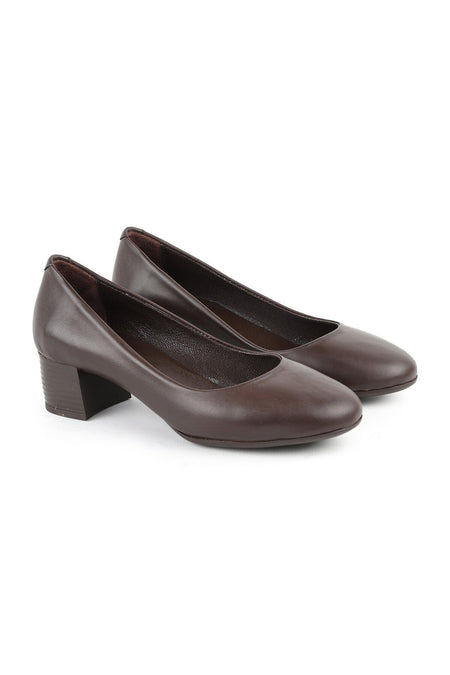 L061.535 Genuine Soft Napa Leather Flexible Round Toe Thick Heeled Women's Classic Shoes - MALLTURK