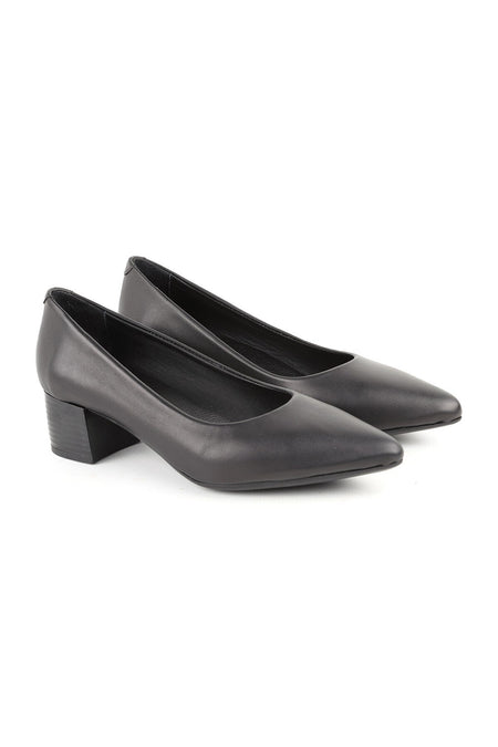 L061.540 Genuine Soft Napa Leather Flexible Rubber Sole Pointed Toe Thick Heeled Women's Classic - MALLTURK