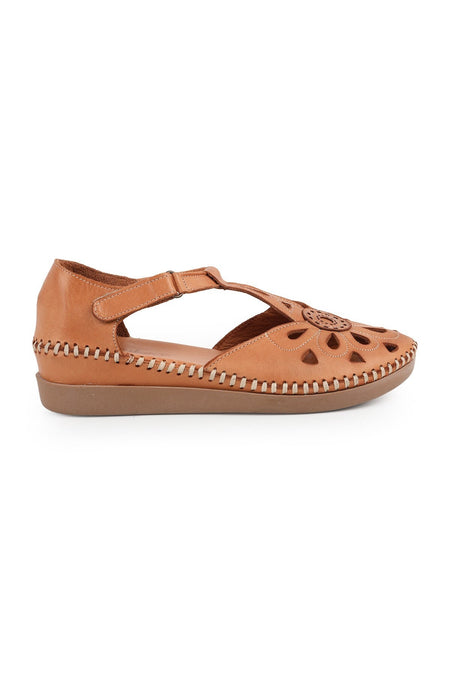 L069.702 Genuine Leather Floral T-Strap Comfortable Women's Sandals - MALLTURK