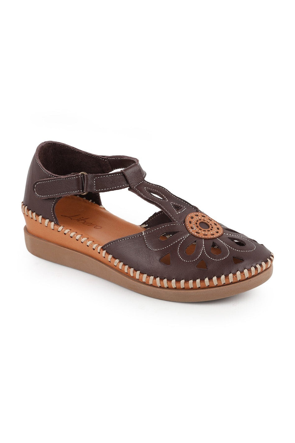 L069.702 Genuine Leather Floral T-Strap Comfortable Women's Sandals - MALLTURK