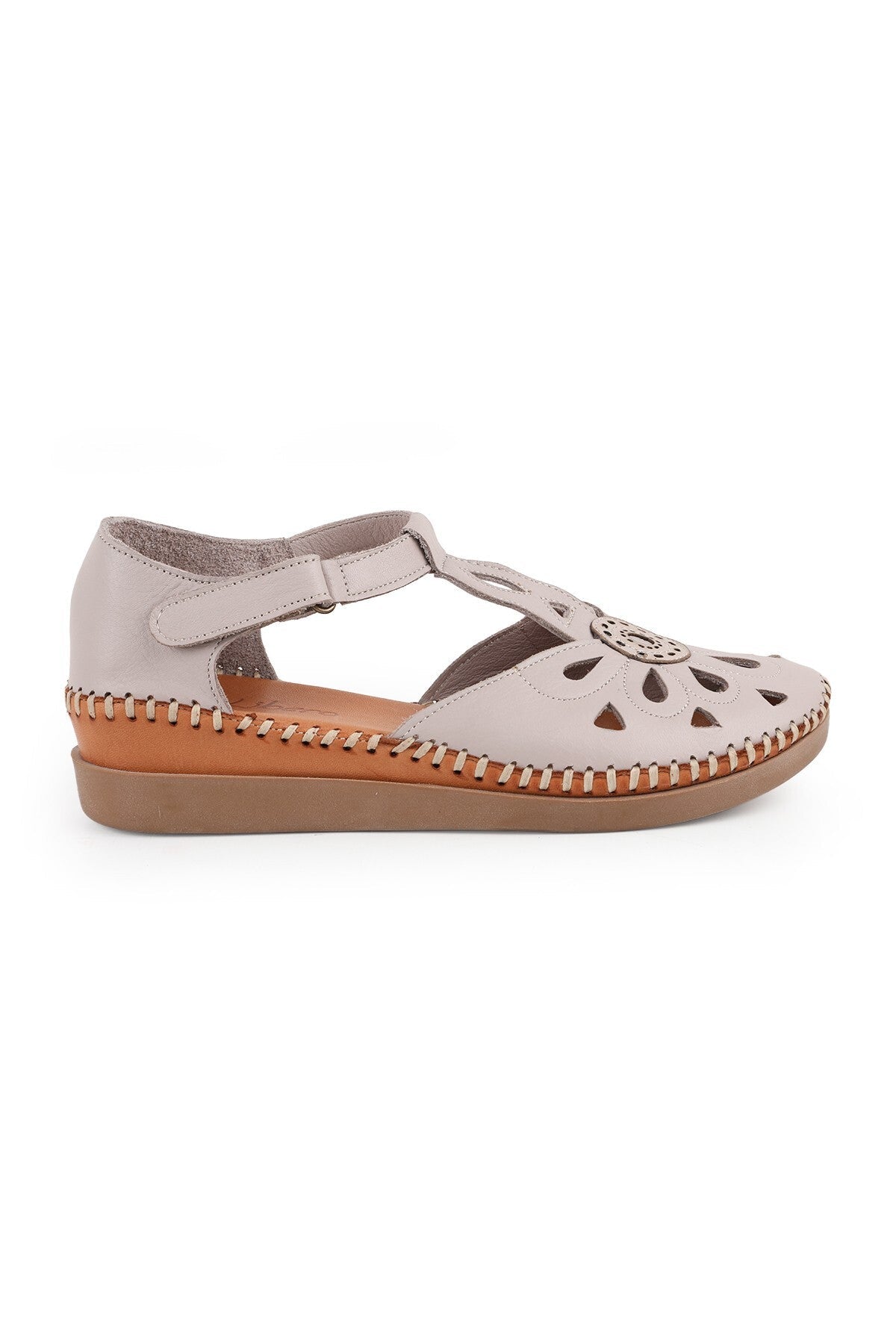 L069.702 Genuine Leather Floral T-Strap Comfortable Women's Sandals - MALLTURK