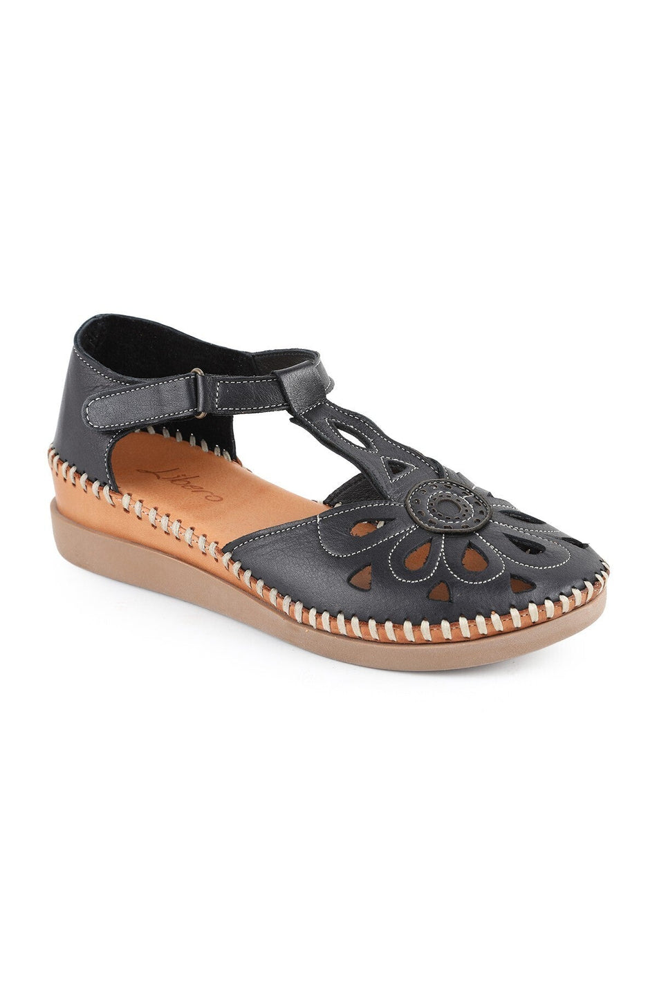 L069.702 Genuine Leather Floral T-Strap Comfortable Women's Sandals - MALLTURK