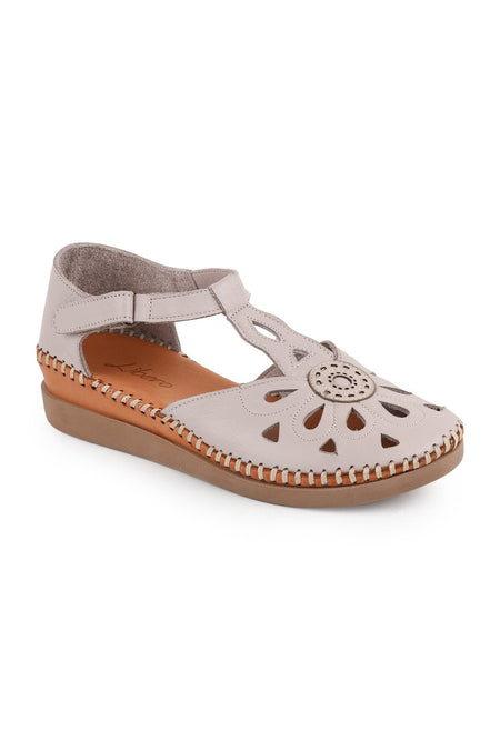 L069.702 Genuine Leather Floral T-Strap Comfortable Women's Sandals - MALLTURK