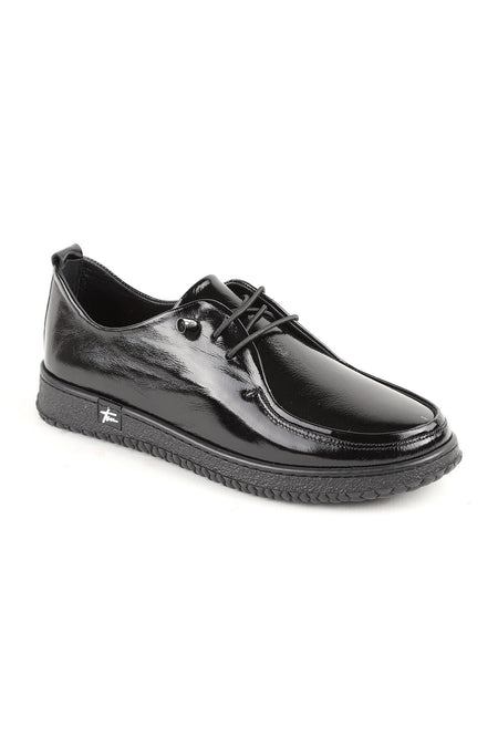 L075.1124 Genuine Patent Leather Flexible Rubber Sole Lace-Up Women's Casual Shoes - MALLTURK