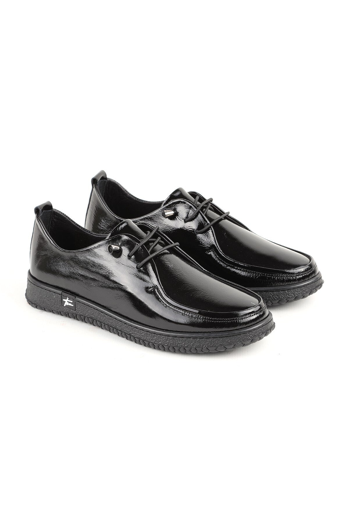 L075.1124 Genuine Patent Leather Flexible Rubber Sole Lace-Up Women's Casual Shoes - MALLTURK