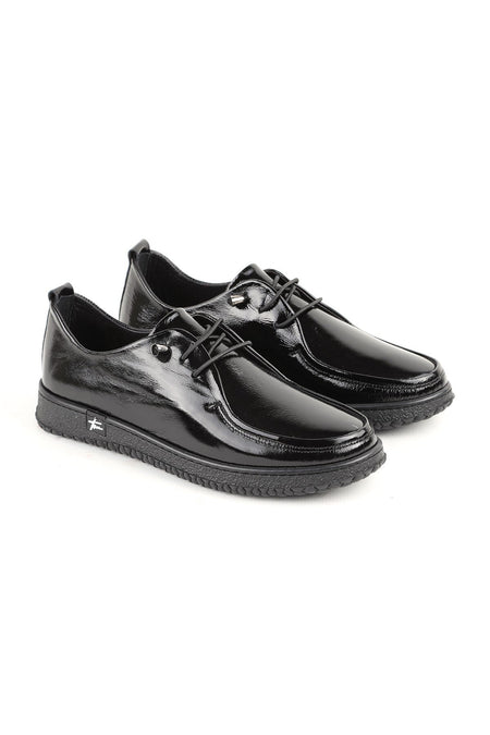 L075.1124 Genuine Patent Leather Flexible Rubber Sole Lace-Up Women's Casual Shoes - MALLTURK